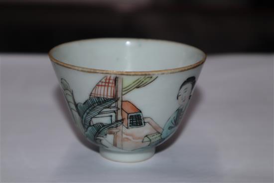 Four Chinese enamelled porcelain tea bowls largest diameter 10cm